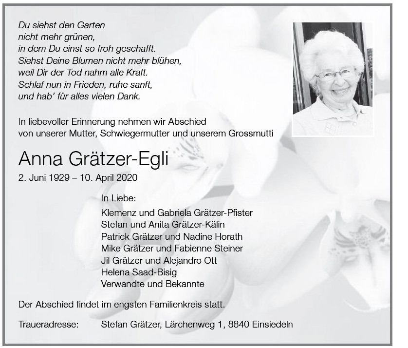 Anna Grätzer-Egli – Einsiedler Anzeiger